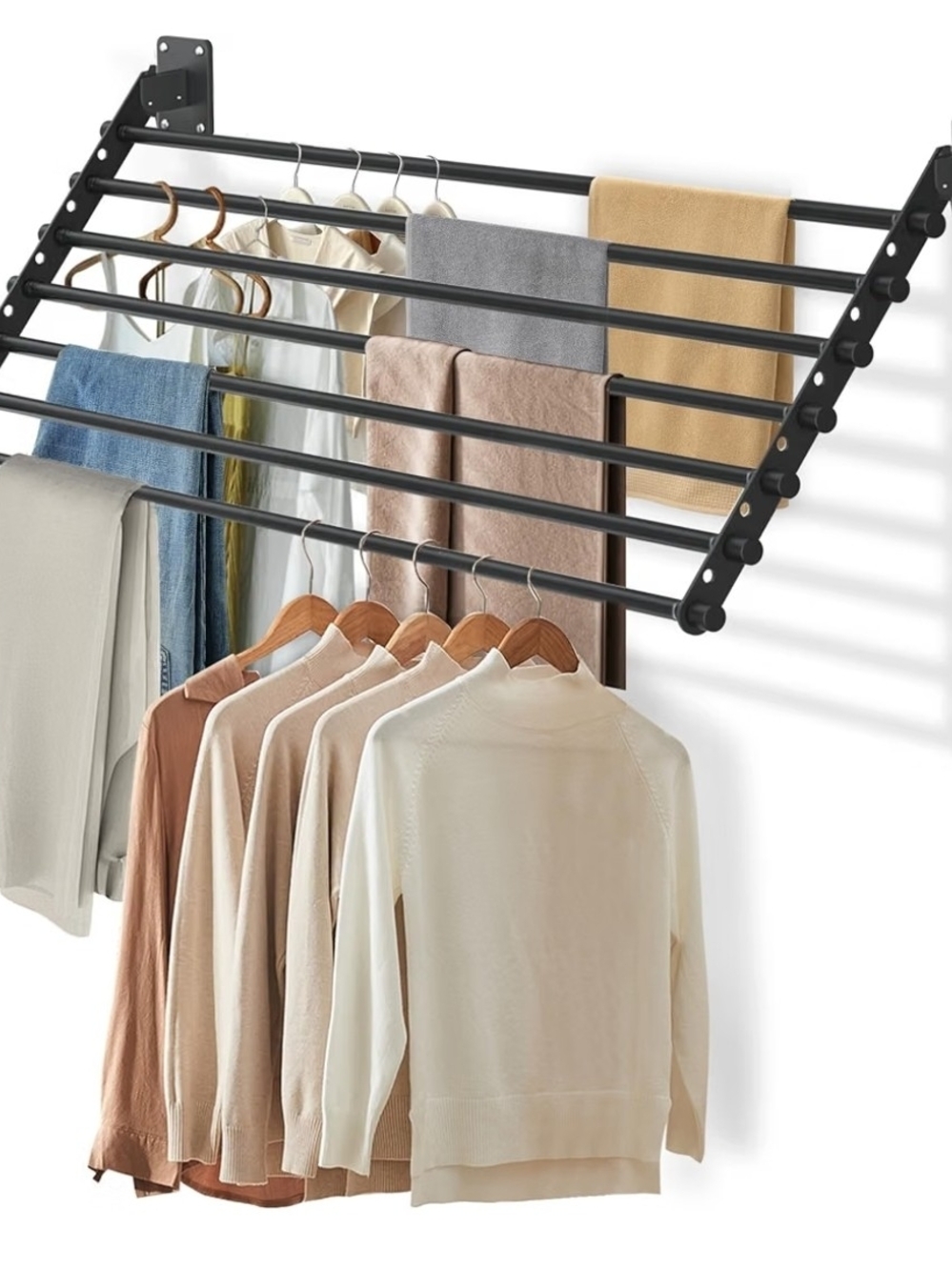 Black Wall-Mount Foldable Drying Rack - Versatile Home Storage